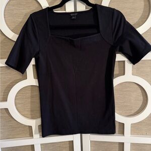 ANN TAYLOR The Basic Black Square Neck Short Sleeve Top, SZ S